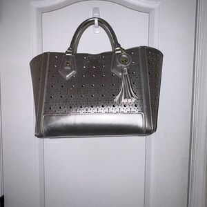 Steve Madden Silver Perforated Tote with Tassel